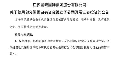 江苏国泰巨额理财计划_杠杆炒股_A股上市公司证券投资